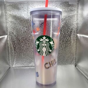 NWT! Starbucks Summer Graffiti Back To School Retro Clear Cold Cup 24oz Tumbler